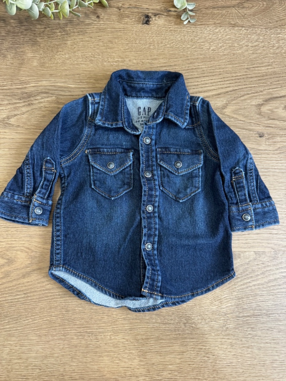 Baby Gap Denim Shirt 3-6 Months Unisex Dark Wash Snap Button